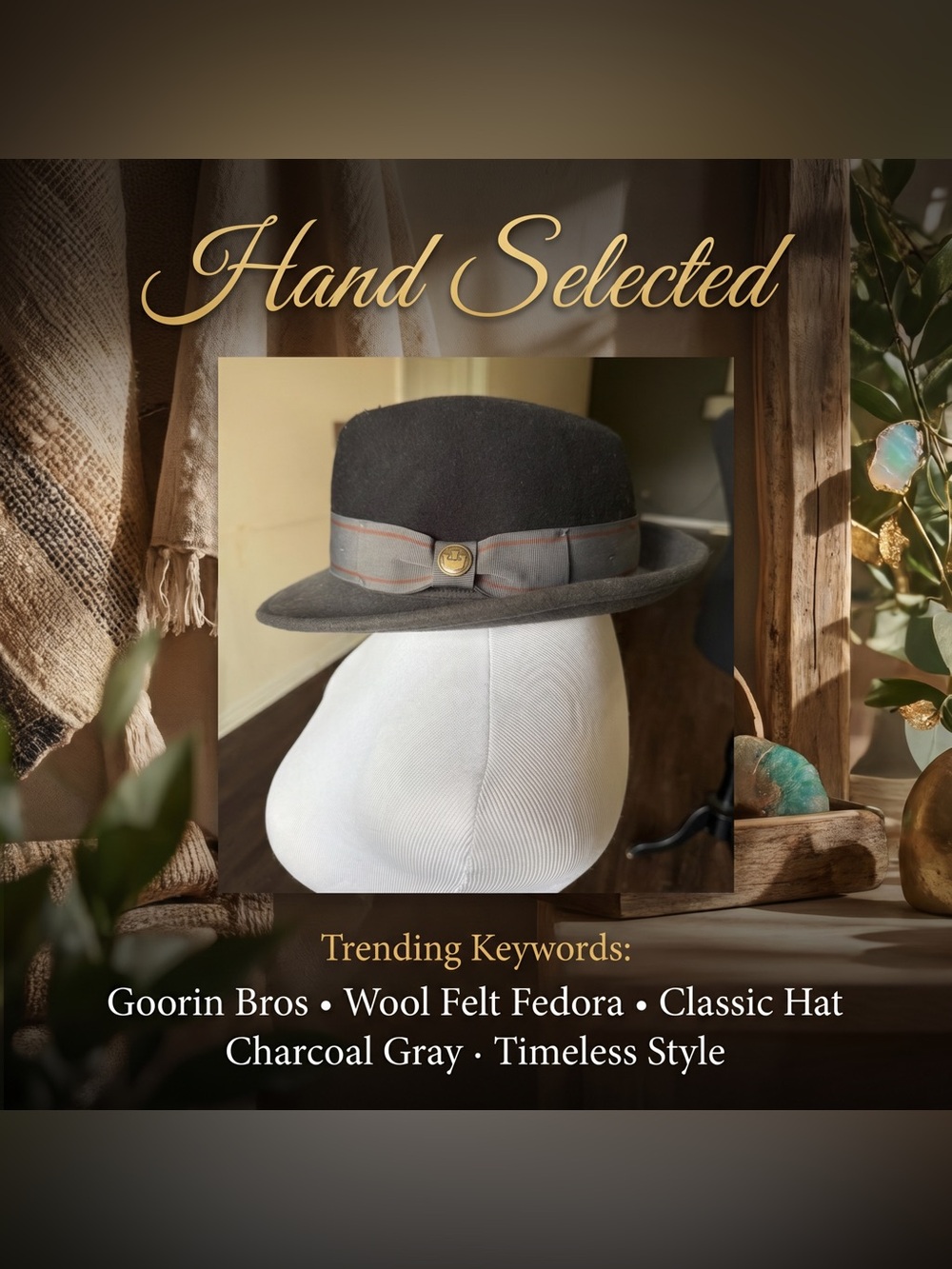 Goorin Bros Est 1895 Charcoal Wool Felt Fedora Hat - Medium